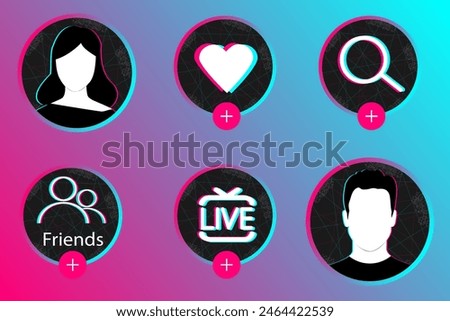 Profile interface element of the popular social network TikTok. Add Button. Social Media Vector Illustration. EPS10