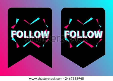 Set of stickers for a popular social network. Black - blue  - pink sticker on gradient background. Modern advertising social media design. EPS10