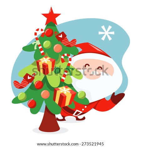 A Cartoon Vector Illustration Of A Santa Clause Playing Peekaboo Behind ...