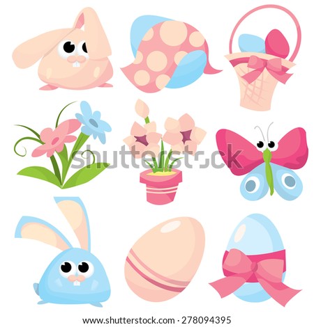 Nine different holiday easter icons vector illustration set.