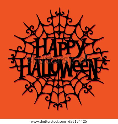 A vector illustration of paper cut silhouette happy halloween spider web.