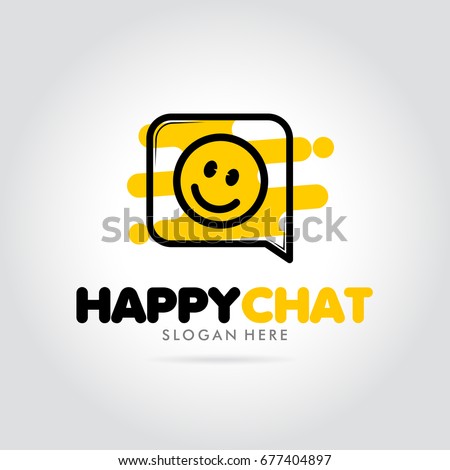 happy chat with emoticon smile logo vector illustration