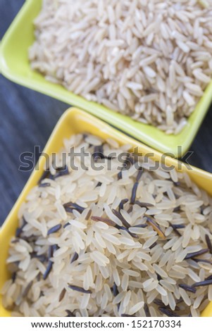 Close up photo of food ingredients - staple food - a bowls full of a rice.