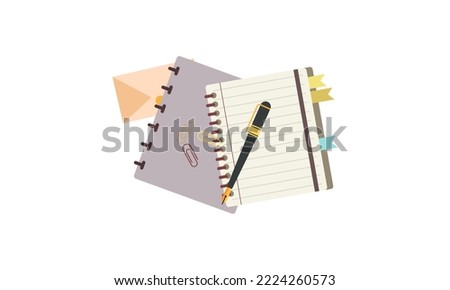Vintage notebook with accessories logo vector 
