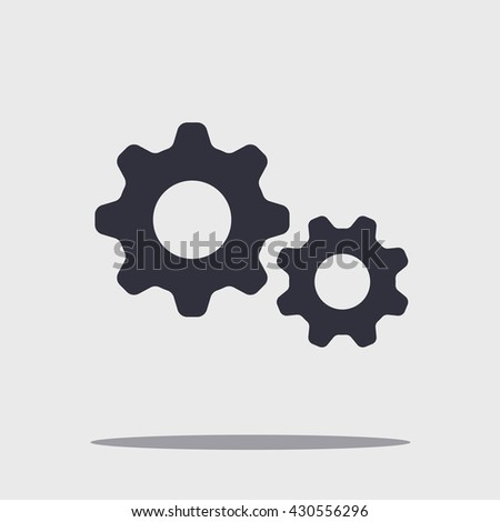 Black vector cog with shadow isolated on white, gear illustration, wheel concept. 