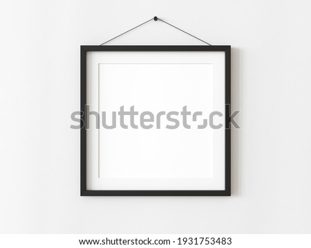One square blank picture frame for photographs. Black picture frame mockup. Isolated picture frame mockup template on white background. 3D illustration