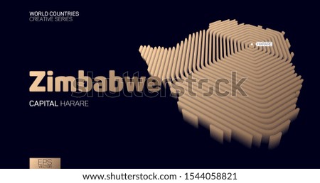 Isometric map of Zimbabwe with golden hexagon lines