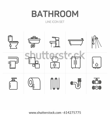 Bathroom line icon set