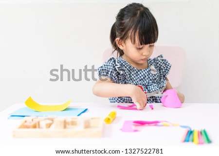 Similar – Image, Stock Photo 3-year-old birthday girl playing with her balloons on the couch
