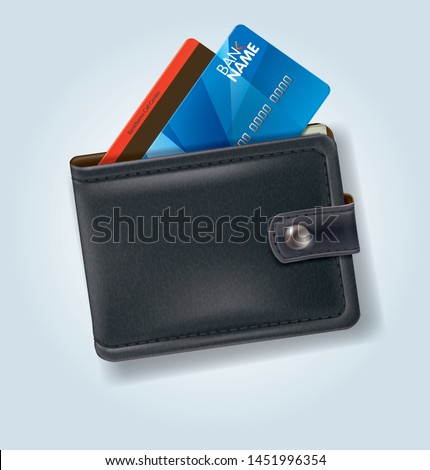 Black leather wallet with bank cards/ Isolated vector illustration