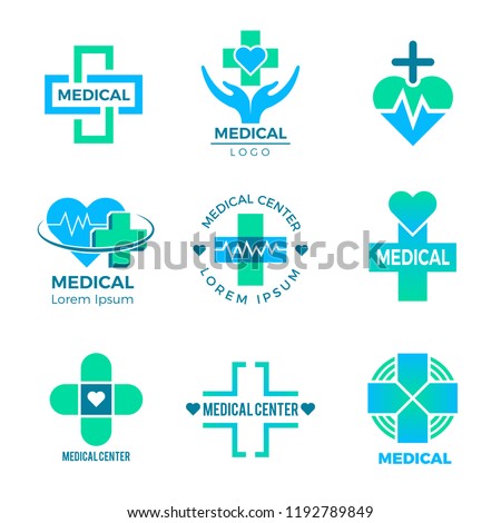 Health symbols. Medical signs for logo clinic healthcare design cross plus vector pictures isolated. Illustration of health medicine logo, medical healthcare and hospital logo