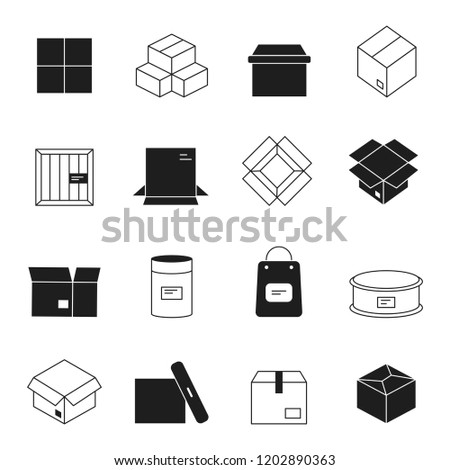 Box icons. Cardboard packages envelopes mail stack vector symbols isolated. Illustration of cardboard box, stack packaging