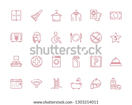 Hotel related signs. Fireplace travel icon breakfast area toilet wifi parking child place wardrobe vector hotel symbols