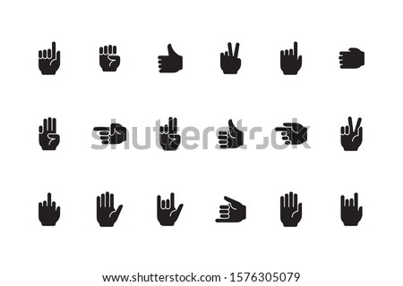 Gestures symbols. Human hands palm fingers zero one devil sign victory like gestures vector collection