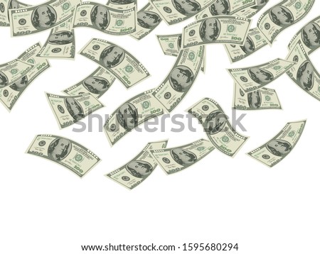 Money falling. Business concept dollars banknotes cash rain economic investment products wealth vector background