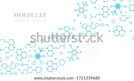 Molecular structure. Medicine researching, DNA or chemistry science. Biotechnology presentation template vector background