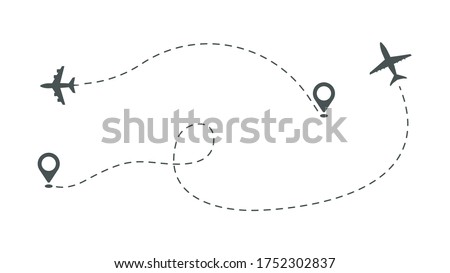 Plane take off. Aircraft path, airplane isolated route vector illustration