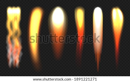 Rocket flame. Jets engine fire different shapes fireballs decent vector realistic illustrations