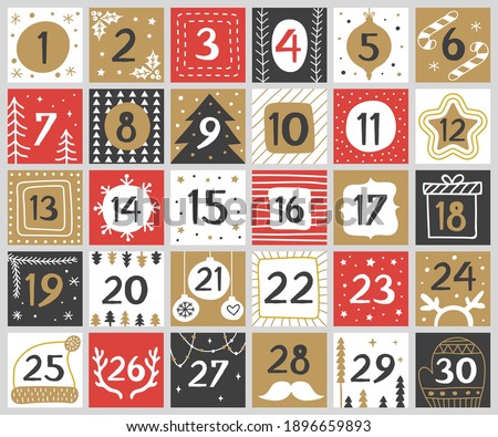 Xmas numbers. Joy funny lettering geometric round forms festive concept calendar numbers recent vector templates for celebration placards