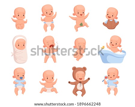 New born babies. Sleeping infant childrens smile cute little characters nowaday vector illustrations