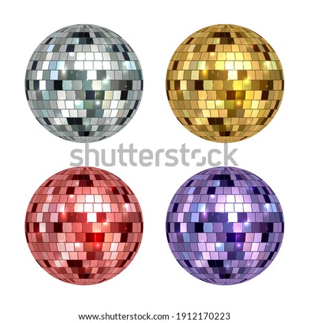 Disco ball. Mirror reflected circle glamorous ball for night club dance party decent vector realistic template