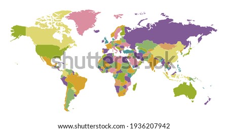 Political map. Worlds countries on colored graphic map geographical template