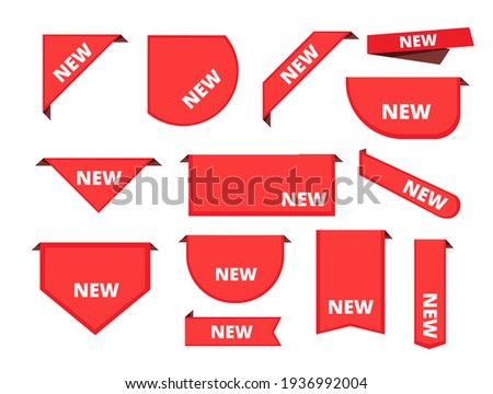 Corner sticker. Promotional curly banners sale merchandise label arrival ribbons collection