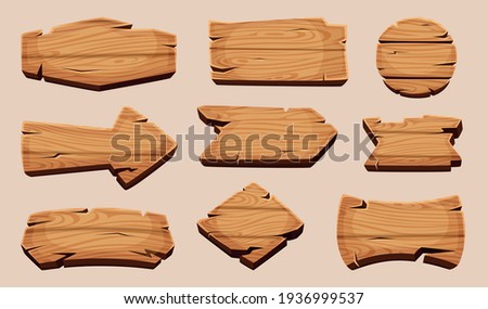 Wooden cartoon boards. Rustic label wooden ribbons template blank signboard picture