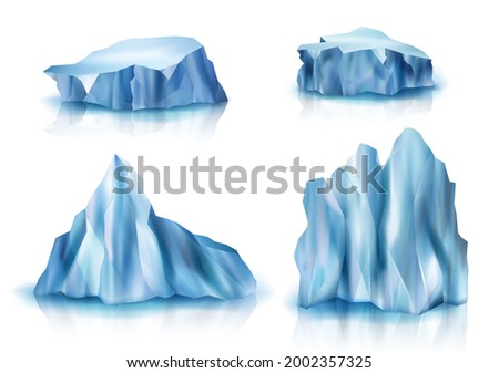 Realistic glaciers. Big iceberg ice rocks cold outdoor weather symbols of north pole arctic snow textures decent vector 3d collection set Foto stock © 