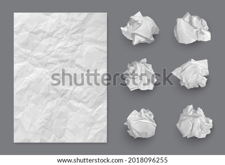 Paper texture. Crumpled balls and realistic writing piece of damaged paper decent vector template Stockfoto © 