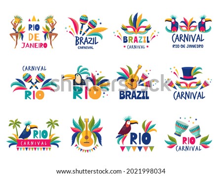 Brazil badges. Rio colored carnival muzical samba festival parade recent vector illustrations collection Imagine de stoc © 