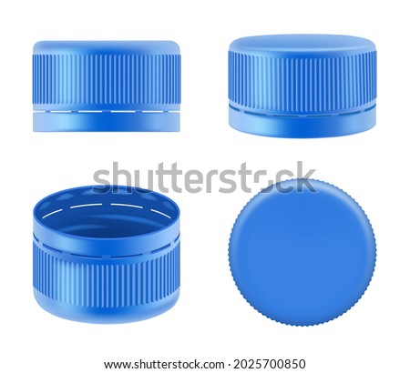 Bottle cap. Realistic polyethylene colorful plastic caps of containers for water or liquid food decent vector bottle cups collection Stock fotó © 