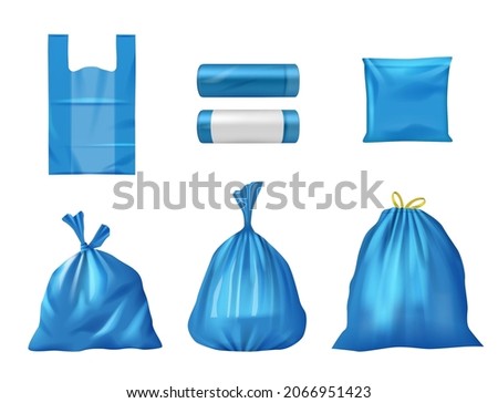 Plastic bags. Recycling pollution trash kitchen bags decent vector realistic containers set
