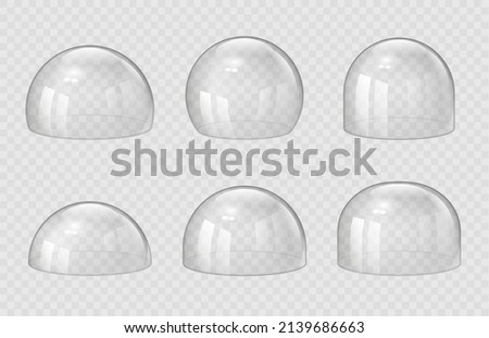 Transparent domes. Exhibition display transparent spherical cases decent vector 3d realistic souvenirs Foto stock © 