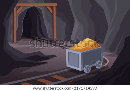 Mining background. Natural resources mining carts with diamonds and stones exact vector cartoon template