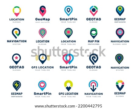 Gps logo. Pin stylized drops navigation map markers recent vector templates isolated