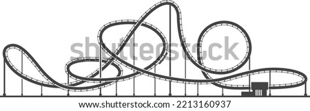 Amusement park ride black silhouette. Carnival rollercoaster