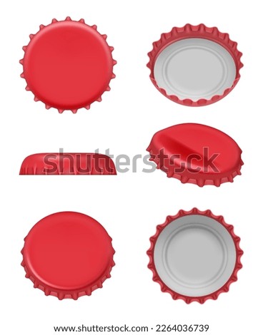 Beer caps set. Alcoholic drink bottles caps collection decent vector realistic templates
