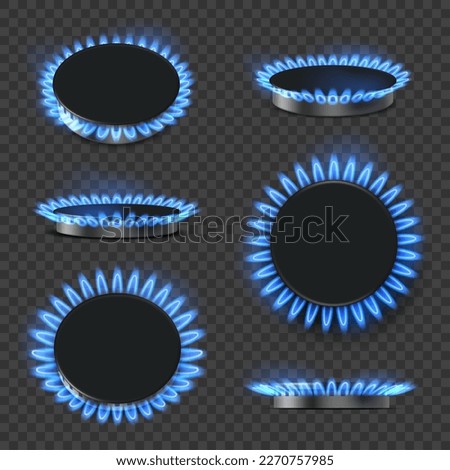 Gas oven. Realistic blue flame decent vector kitchen stove for cooking food