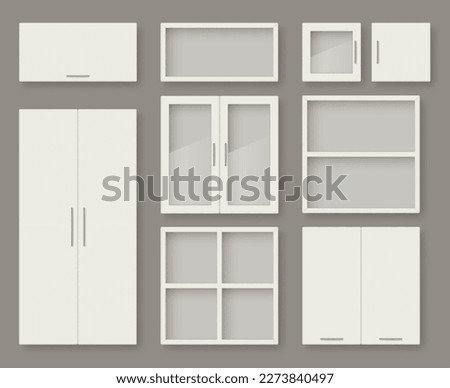 Furniture realistic. Modular wardrobe tables shelves for modern interiors decent vector templates