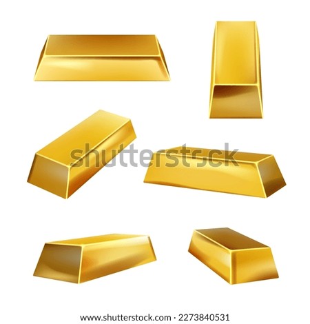 Golden bars. Collection of golden bricks solid money decent vector realistic collection