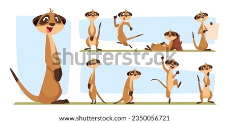 Meerkats. Wild animals standing african meerkats exact vector cartoon set isolated