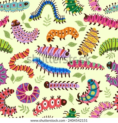 Pattern of caterpillars. Vector seamless background for textile design with illustrations insects and bugs recent vector template