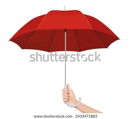 Umbrella in hand people holding red umbrella Vector realistic illustration template