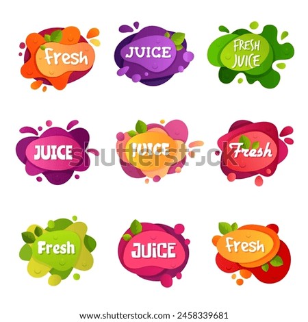 Juice logo liquid abstract drops of fresh juicy badges or logos recent vector templates