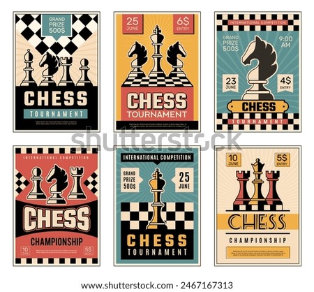 Chess competition. Poster invitation of sport club chess strategy game recent vector template