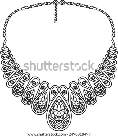 Luxury necklace with precious jewels. Hand drawn sketch