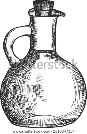 Olive oil glass jug sketch. Bottle drawing