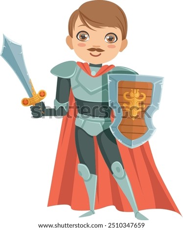 Fantasy knight character. Cartoon kid fairytale warrior