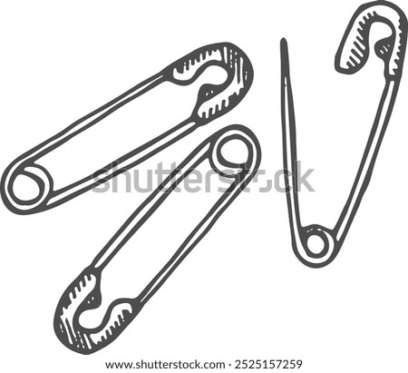 Safety pins doodle. Sewing tool hand drawn emblem